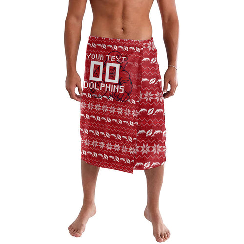 Personalized Dolphins Christmas Lavalava Australian Rugby Fans - Pixelated Ugly Xmas Pattern Mascot Santa