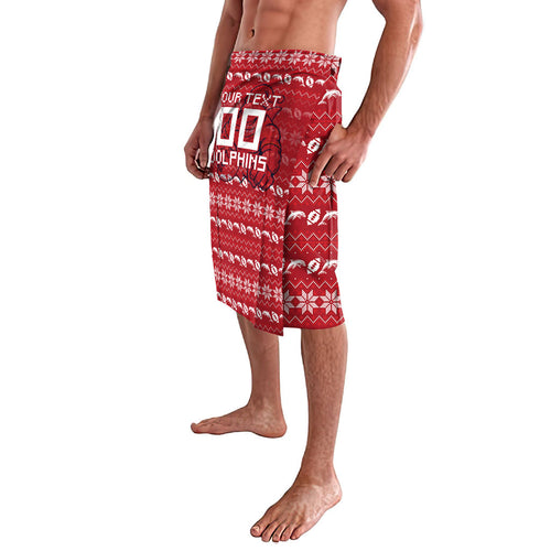 Personalized Dolphins Christmas Lavalava Australian Rugby Fans - Pixelated Ugly Xmas Pattern Mascot Santa