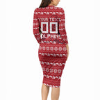 Personalized Dolphins Christmas Long Sleeve Bodycon Dress Australian Rugby Fans - Pixelated Ugly Xmas Pattern Mascot Santa