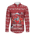 Personalized Dolphins Christmas Long Sleeve Button Shirt Australian Rugby Fans - Pixelated Ugly Xmas Pattern Mascot Santa