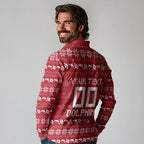 Personalized Dolphins Christmas Long Sleeve Polo Shirt Australian Rugby Fans - Pixelated Ugly Xmas Pattern Mascot Santa