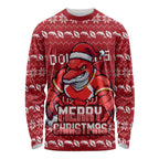Personalized Dolphins Christmas Long Sleeve Shirt Australian Rugby Fans - Pixelated Ugly Xmas Pattern Mascot Santa