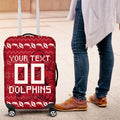 Personalized Dolphins Christmas Luggage Cover Australian Rugby Fans - Pixelated Ugly Xmas Pattern Mascot Santa