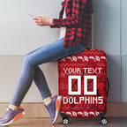 Personalized Dolphins Christmas Luggage Cover Australian Rugby Fans - Pixelated Ugly Xmas Pattern Mascot Santa