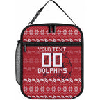 Personalized Dolphins Christmas Lunch Bag Australian Rugby Fans - Pixelated Ugly Xmas Pattern Mascot Santa