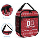 Personalized Dolphins Christmas Lunch Bag Australian Rugby Fans - Pixelated Ugly Xmas Pattern Mascot Santa