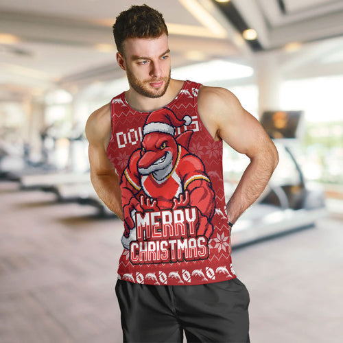 Personalized Dolphins Christmas Men Tank Top Australian Rugby Fans - Pixelated Ugly Xmas Pattern Mascot Santa