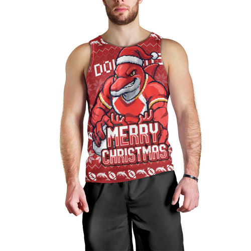 Personalized Dolphins Christmas Men Tank Top Australian Rugby Fans - Pixelated Ugly Xmas Pattern Mascot Santa