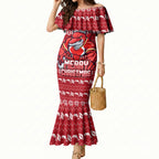Personalized Dolphins Christmas Mermaid Dress Australian Rugby Fans - Pixelated Ugly Xmas Pattern Mascot Santa