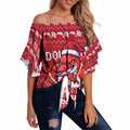 Personalized Dolphins Christmas Off Shoulder Wrap Waist Top Australian Rugby Fans - Pixelated Ugly Xmas Pattern Mascot Santa