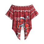 Personalized Dolphins Christmas Off Shoulder Wrap Waist Top Australian Rugby Fans - Pixelated Ugly Xmas Pattern Mascot Santa