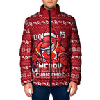 Personalized Dolphins Christmas Padded Jacket Australian Rugby Fans - Pixelated Ugly Xmas Pattern Mascot Santa