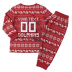 Personalized Dolphins Christmas Pajama Set Australian Rugby Fans - Pixelated Ugly Xmas Pattern Mascot Santa