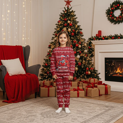 Personalized Dolphins Christmas Pajama Set Australian Rugby Fans - Pixelated Ugly Xmas Pattern Mascot Santa