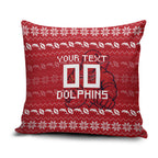 Personalized Dolphins Christmas Pillow Cover Australian Rugby Fans - Pixelated Ugly Xmas Pattern Mascot Santa