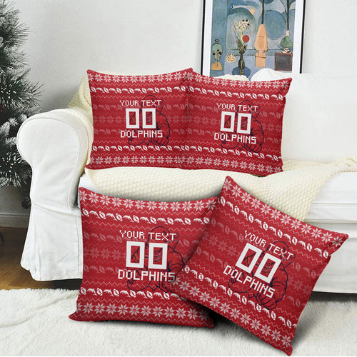Personalized Dolphins Christmas Pillow Cover Australian Rugby Fans - Pixelated Ugly Xmas Pattern Mascot Santa