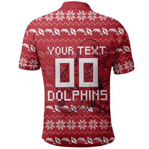 Personalized Dolphins Christmas Polo Shirt Australian Rugby Fans - Pixelated Ugly Xmas Pattern Mascot Santa