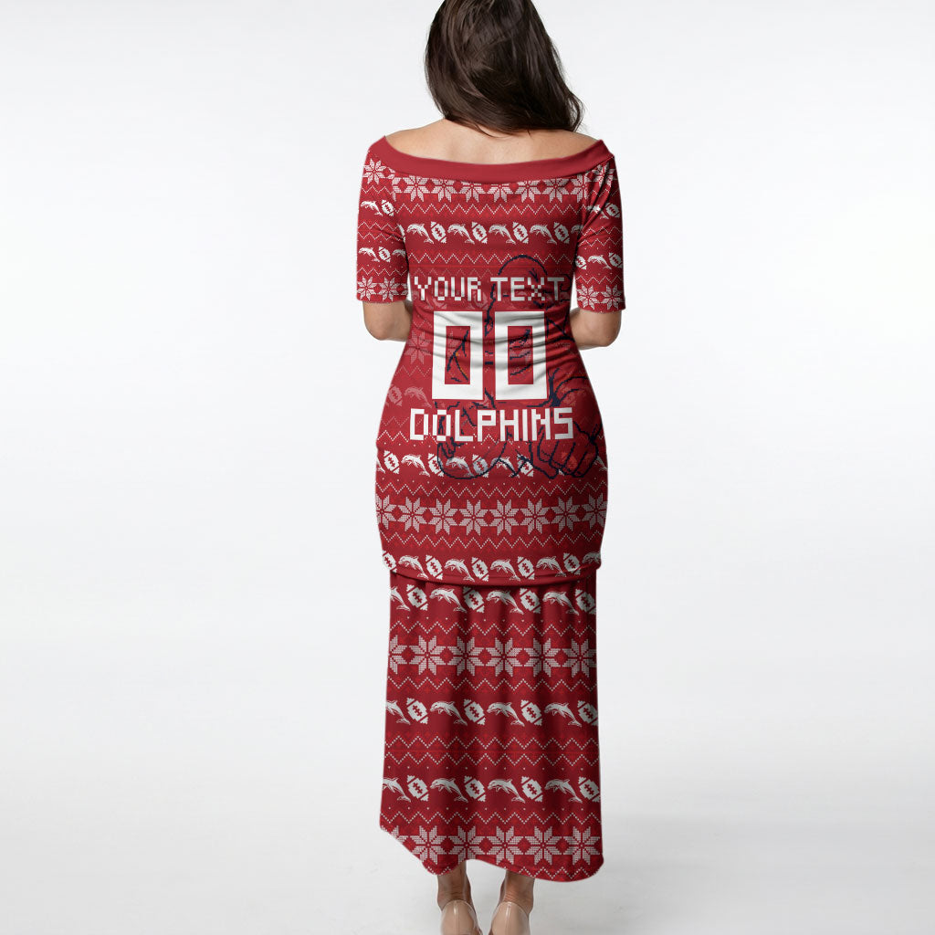 Personalized Dolphins Christmas Puletasi Australian Rugby Fans - Pixelated Ugly Xmas Pattern Mascot Santa