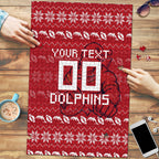 Personalized Dolphins Christmas Puzzle Australian Rugby Fans - Pixelated Ugly Xmas Pattern Mascot Santa