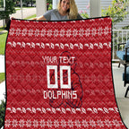 Personalized Dolphins Christmas Quilt Australian Rugby Fans - Pixelated Ugly Xmas Pattern Mascot Santa