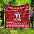Personalized Dolphins Christmas Quilt Australian Rugby Fans - Pixelated Ugly Xmas Pattern Mascot Santa