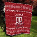 Personalized Dolphins Christmas Quilt Australian Rugby Fans - Pixelated Ugly Xmas Pattern Mascot Santa