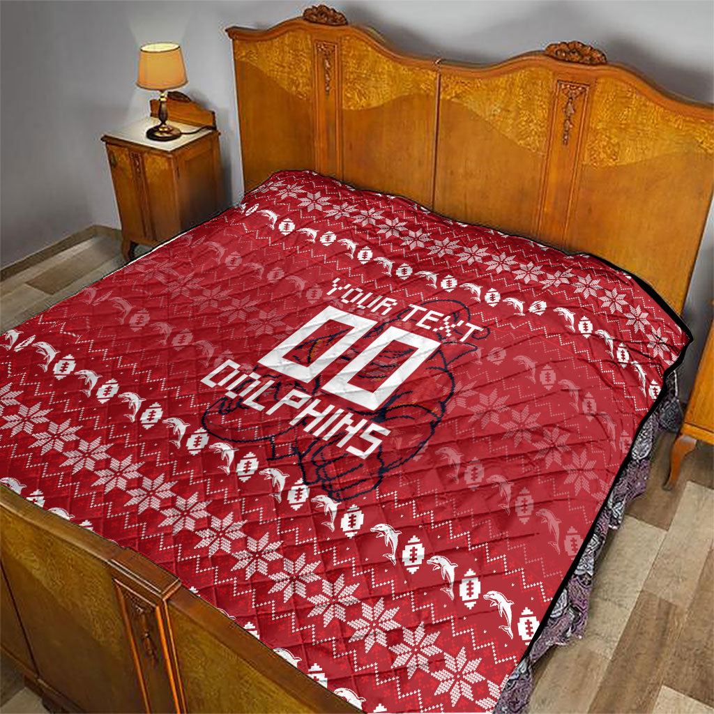 Personalized Dolphins Christmas Quilt Australian Rugby Fans - Pixelated Ugly Xmas Pattern Mascot Santa