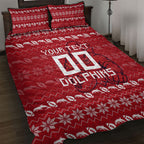 Personalized Dolphins Christmas Quilt Bed Set Australian Rugby Fans - Pixelated Ugly Xmas Pattern Mascot Santa