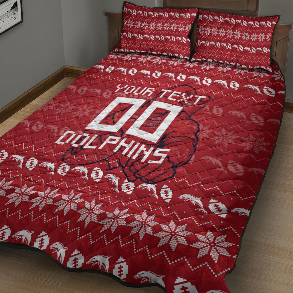 Personalized Dolphins Christmas Quilt Bed Set Australian Rugby Fans - Pixelated Ugly Xmas Pattern Mascot Santa