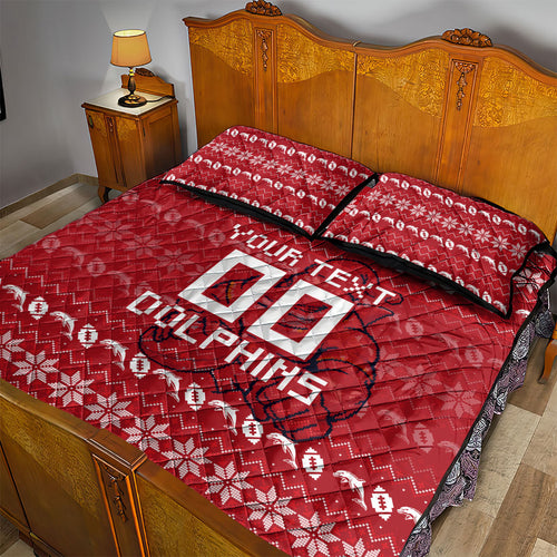 Personalized Dolphins Christmas Quilt Bed Set Australian Rugby Fans - Pixelated Ugly Xmas Pattern Mascot Santa