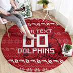 Personalized Dolphins Christmas Round Carpet Australian Rugby Fans - Pixelated Ugly Xmas Pattern Mascot Santa