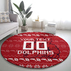 Personalized Dolphins Christmas Round Carpet Australian Rugby Fans - Pixelated Ugly Xmas Pattern Mascot Santa