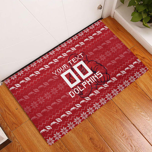 Personalized Dolphins Christmas Rubber Doormat Australian Rugby Fans - Pixelated Ugly Xmas Pattern Mascot Santa