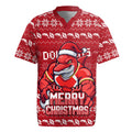 Personalized Dolphins Christmas Rugby Jersey Australian Rugby Fans - Pixelated Ugly Xmas Pattern Mascot Santa