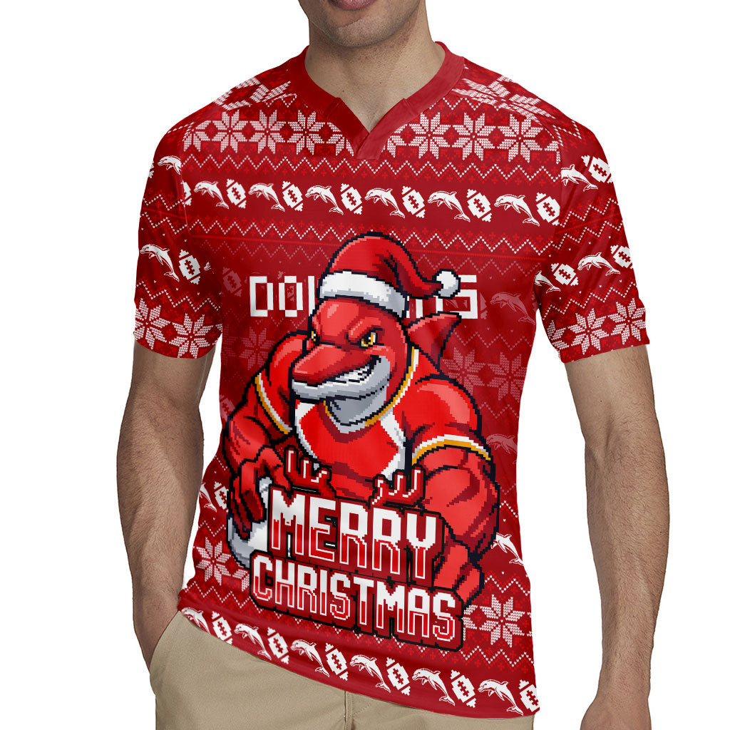 Personalized Dolphins Christmas Rugby Jersey Australian Rugby Fans - Pixelated Ugly Xmas Pattern Mascot Santa