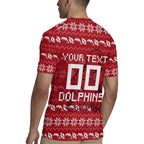 Personalized Dolphins Christmas Rugby Jersey Australian Rugby Fans - Pixelated Ugly Xmas Pattern Mascot Santa