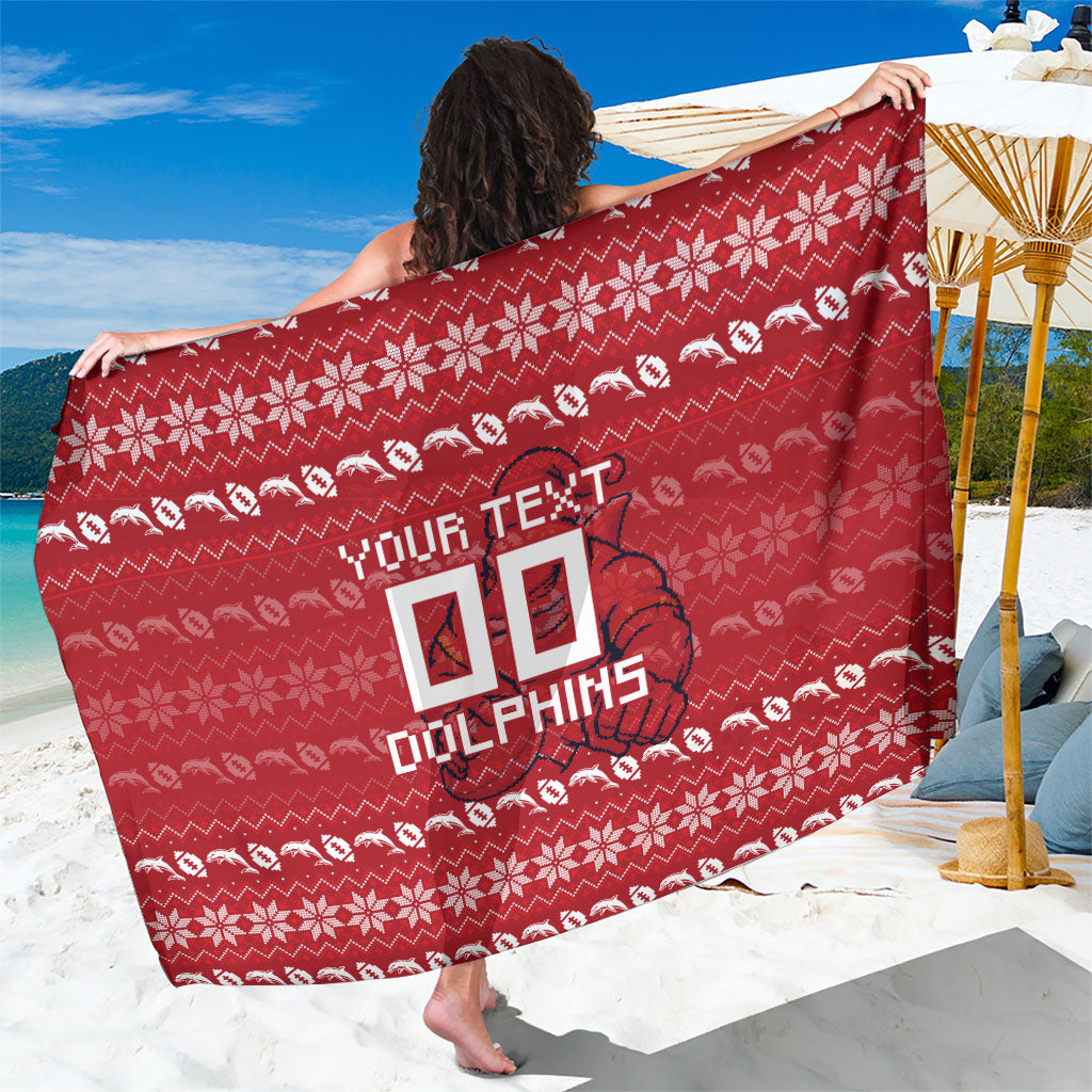 Personalized Dolphins Christmas Sarong Australian Rugby Fans - Pixelated Ugly Xmas Pattern Mascot Santa