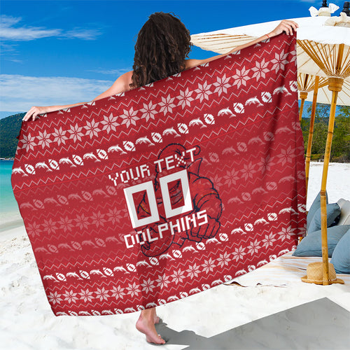 Personalized Dolphins Christmas Sarong Australian Rugby Fans - Pixelated Ugly Xmas Pattern Mascot Santa