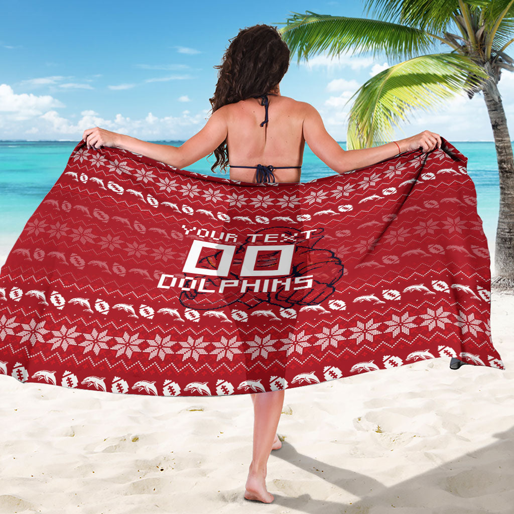Personalized Dolphins Christmas Sarong Australian Rugby Fans - Pixelated Ugly Xmas Pattern Mascot Santa