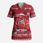 Personalized Dolphins Christmas Scrub Top Australian Rugby Fans - Pixelated Ugly Xmas Pattern Mascot Santa