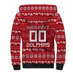 Personalized Dolphins Christmas Sherpa Hoodie Australian Rugby Fans - Pixelated Ugly Xmas Pattern Mascot Santa