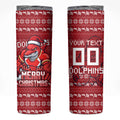 Personalized Dolphins Christmas Skinny Tumbler Australian Rugby Fans - Pixelated Ugly Xmas Pattern Mascot Santa