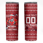 Personalized Dolphins Christmas Skinny Tumbler Australian Rugby Fans - Pixelated Ugly Xmas Pattern Mascot Santa