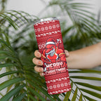 Personalized Dolphins Christmas Skinny Tumbler Australian Rugby Fans - Pixelated Ugly Xmas Pattern Mascot Santa