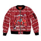 Personalized Dolphins Christmas Sleeve Zip Bomber Jacket Australian Rugby Fans - Pixelated Ugly Xmas Pattern Mascot Santa