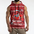 Personalized Dolphins Christmas Sleeveless Hoodie Australian Rugby Fans - Pixelated Ugly Xmas Pattern Mascot Santa