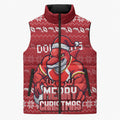 Personalized Dolphins Christmas Sleeveless Puffer Jacket Australian Rugby Fans - Pixelated Ugly Xmas Pattern Mascot Santa