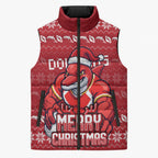 Personalized Dolphins Christmas Sleeveless Puffer Jacket Australian Rugby Fans - Pixelated Ugly Xmas Pattern Mascot Santa