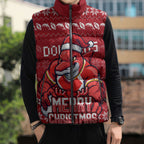 Personalized Dolphins Christmas Sleeveless Puffer Jacket Australian Rugby Fans - Pixelated Ugly Xmas Pattern Mascot Santa