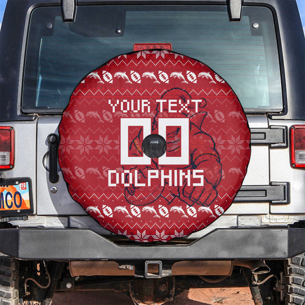 Personalized Dolphins Christmas Spare Tire Cover Australian Rugby Fans - Pixelated Ugly Xmas Pattern Mascot Santa